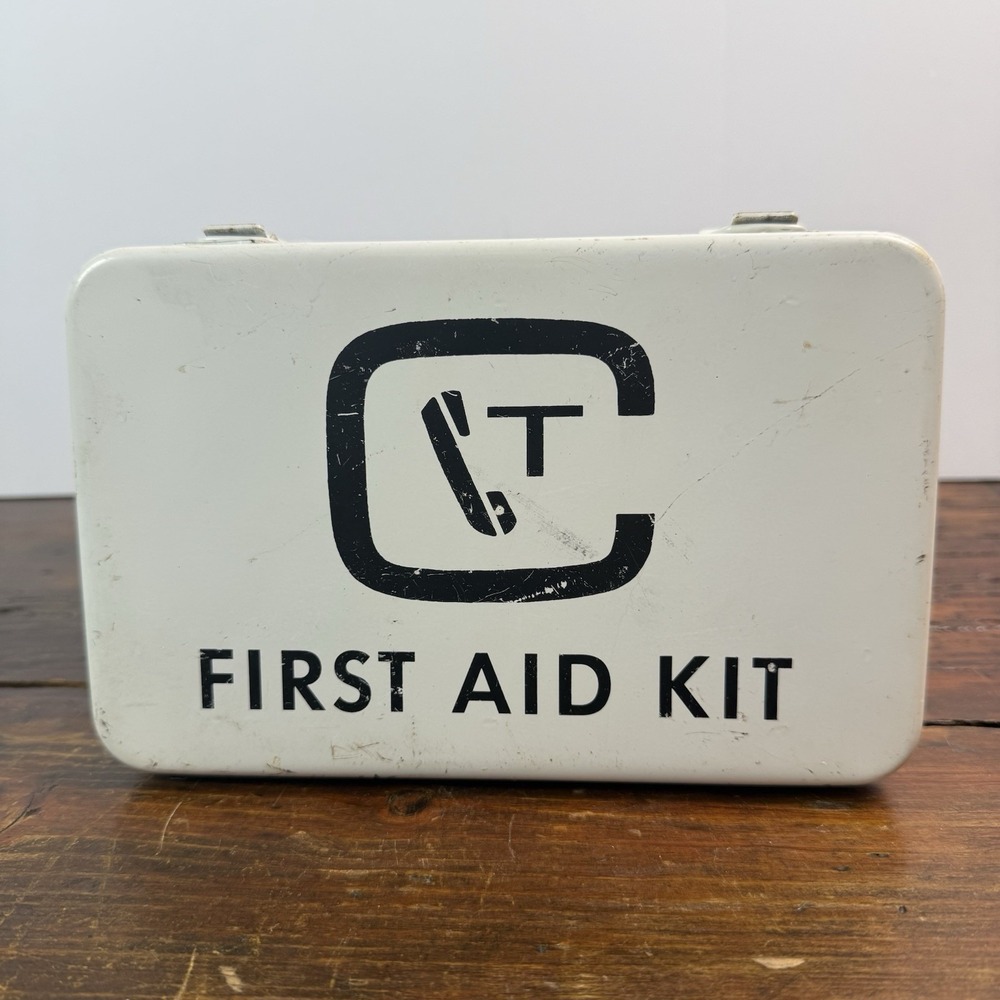 Vintage Contel Continental Telephone First Aid Kit Metal Box Rare Logo 1960s